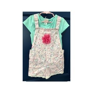 Little Lass size 6x pink overalls with aquamarine blouse